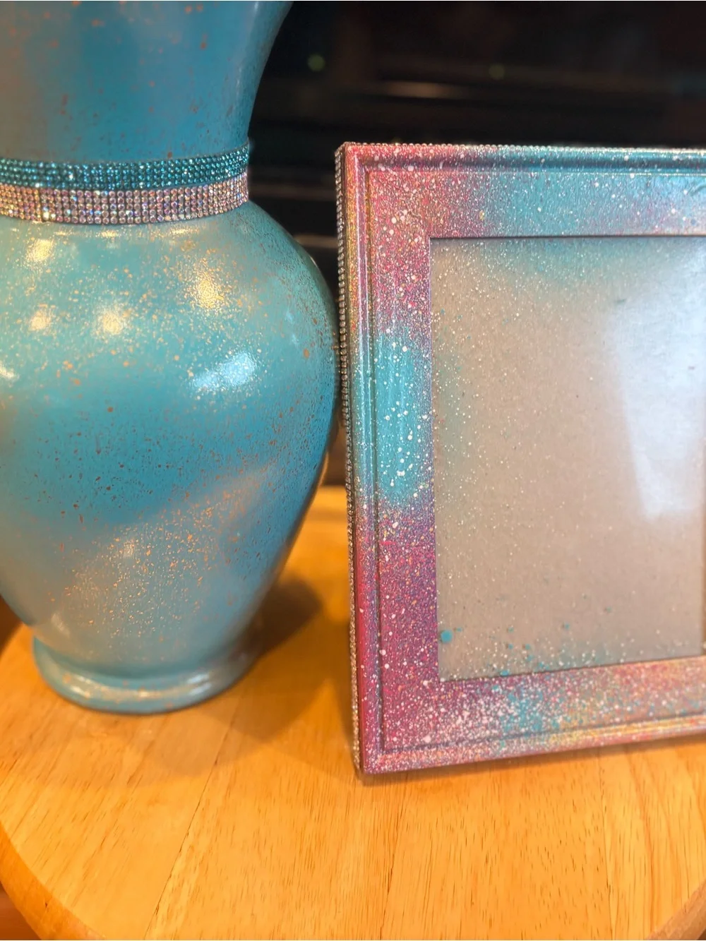 Vibrant Blue Table Lamp with Rhinestone accents w/bulb & shade FREE GIFT!